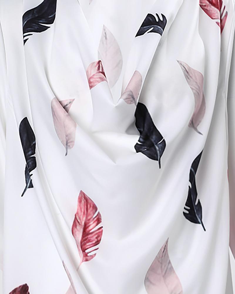 Feather Print Cowl Neck Top