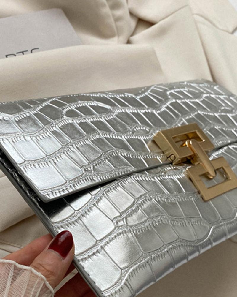 Crocodile Press Lock Envelop Flap Clutch Bag