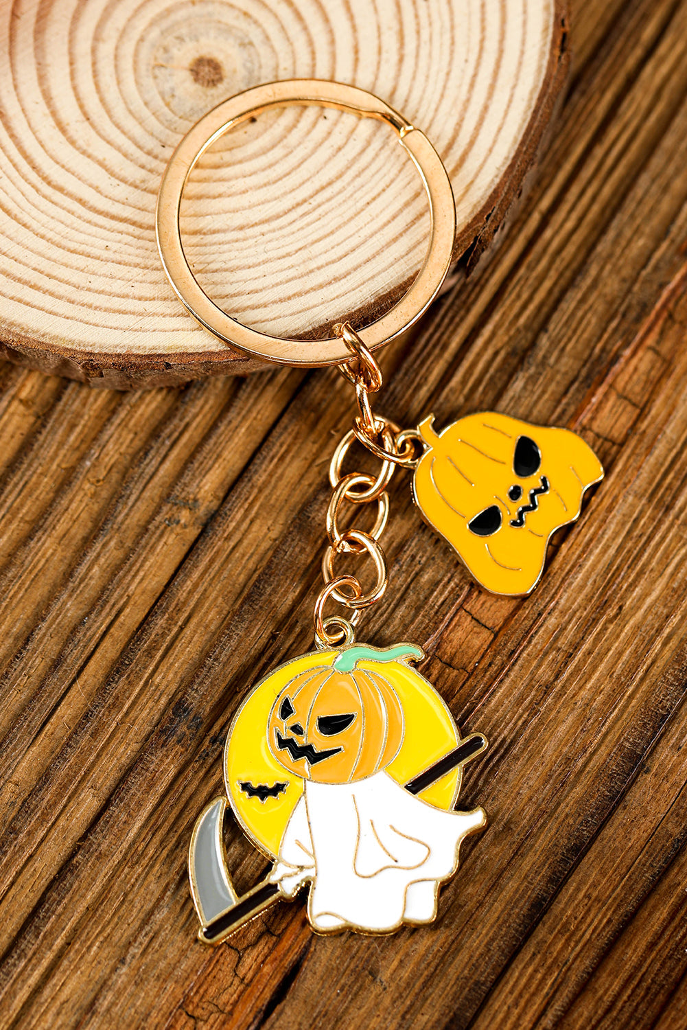 Yellow Pumpkin Ghost Pendant Halloween Keychain