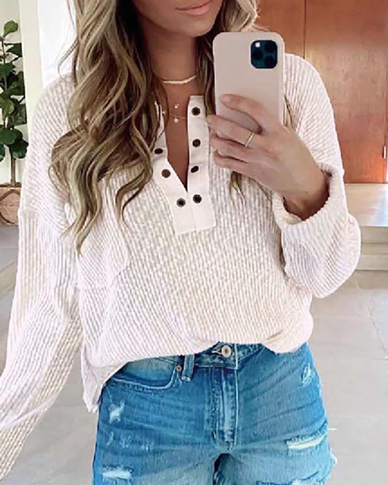 Eyelet Long Sleeve Casual Top