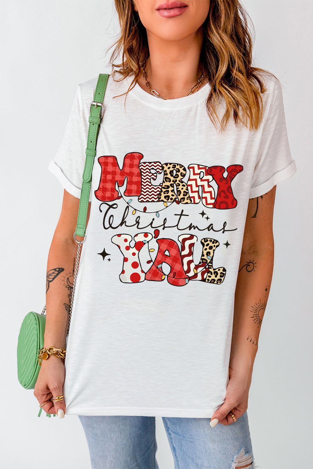 White MERRY Christmas YAll Graphic Crewneck T Shirt