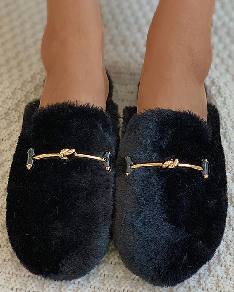 Metal Decor Fluffy Slipper