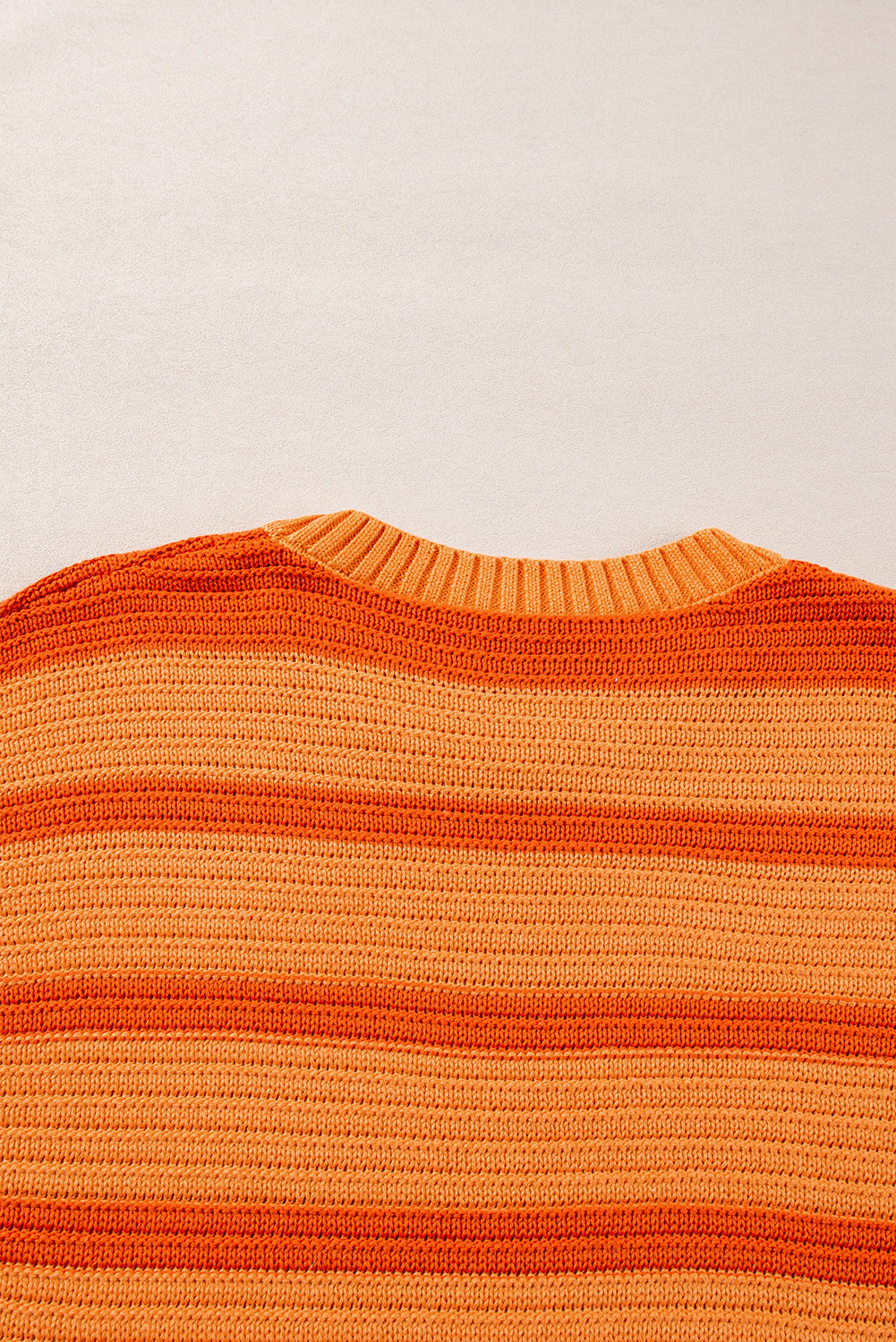 Orange Stripe Colorblock Crew Neck Drop Shoulder Loose Sweater