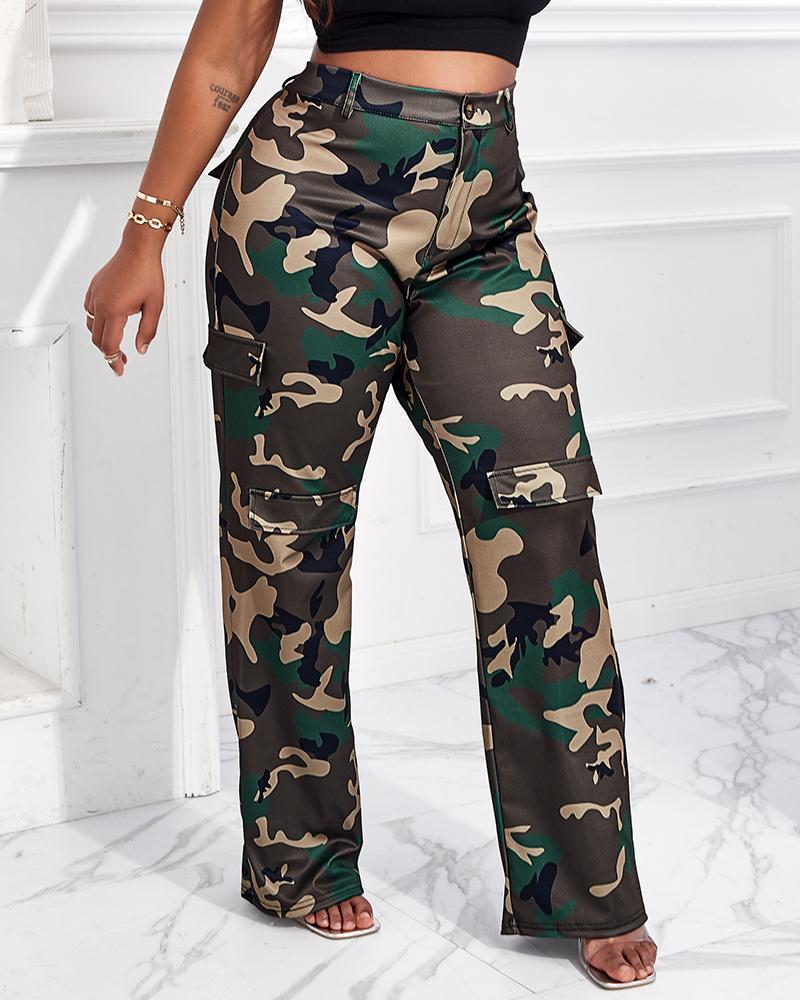 Plus Size Camouflage Print Pocket Design Cargo Pants