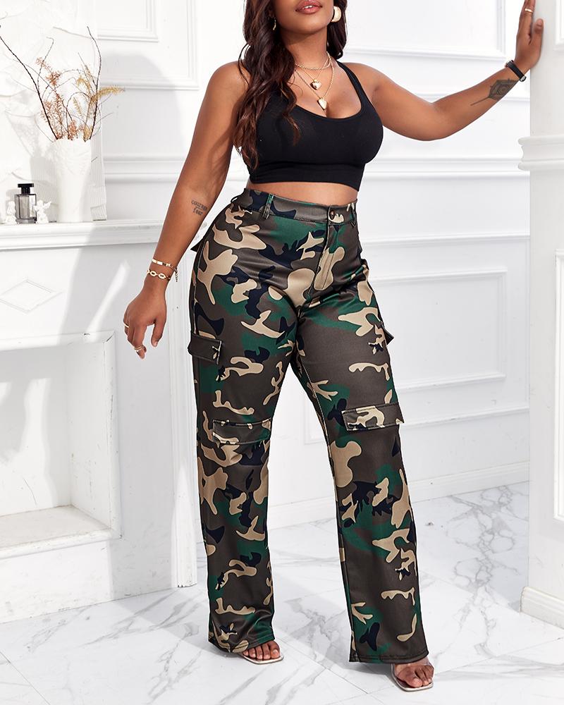 Plus Size Camouflage Print Pocket Design Cargo Pants