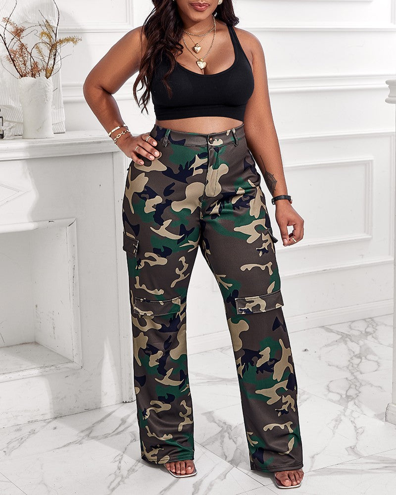 Plus Size Camouflage Print Pocket Design Cargo Pants