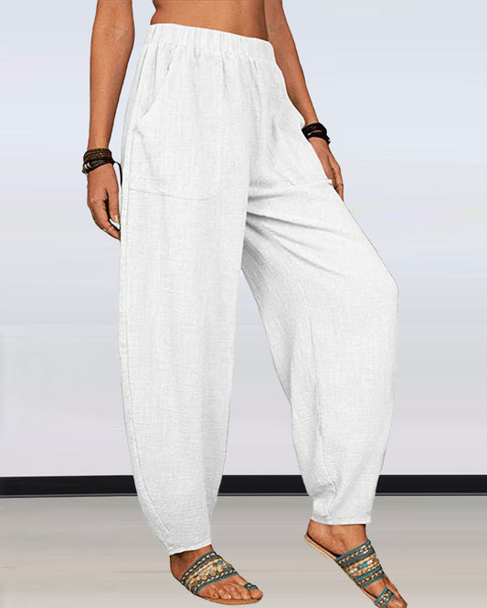 Pocket Detail Elastic Waist Casual Pants