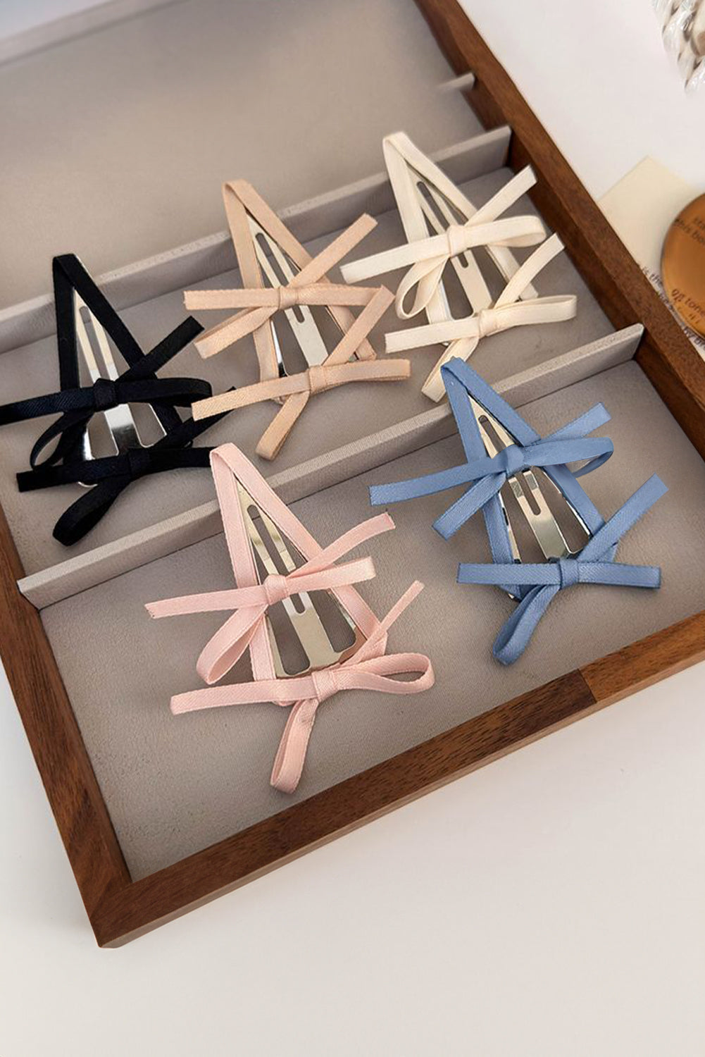 Pink Ballet Style Ribbon Bows Triangle Hair Clip