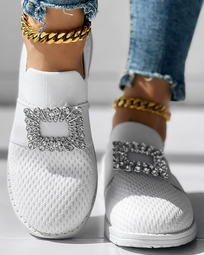 Rhinestone Decor Breathable Casual Slip On