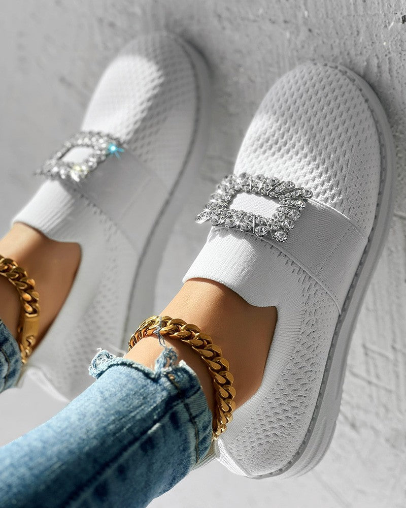 Rhinestone Decor Breathable Casual Slip On