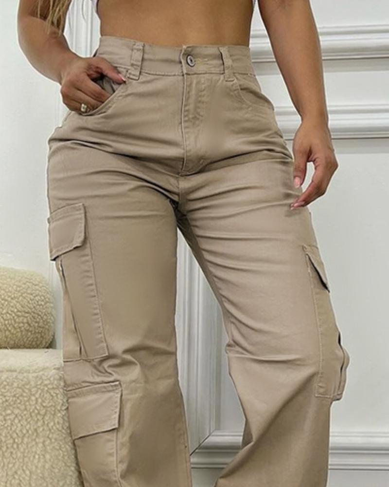 High Waist Pocket Design Cargo Pants