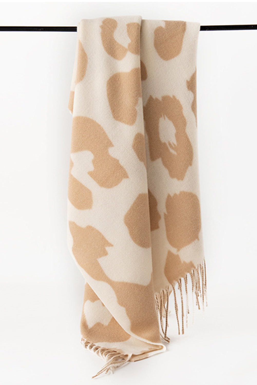 Parchment Cow Print Fringed Winter Large Scarf