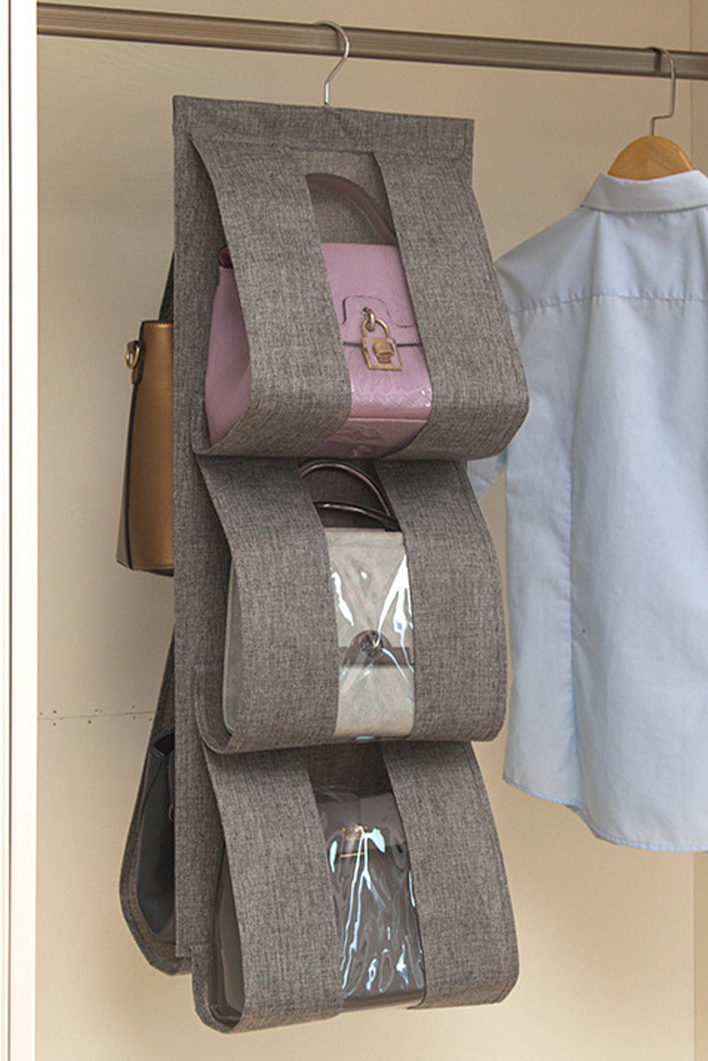 Gray Hanging Cotton Linen Storage Bag