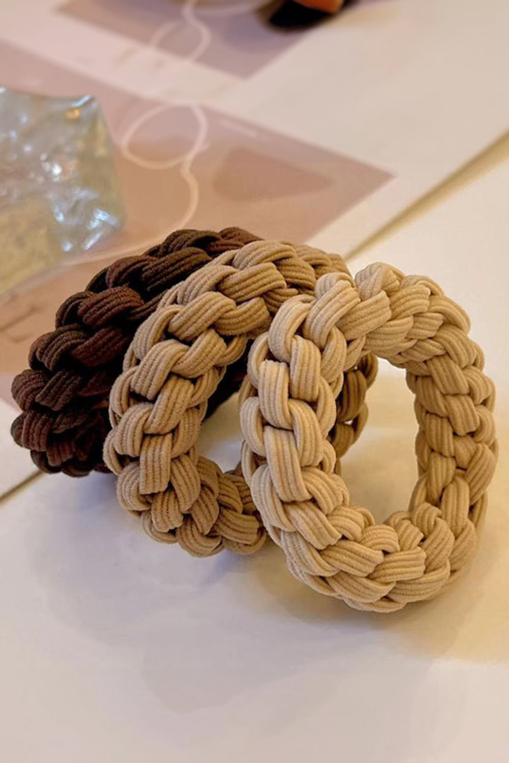 Camel 5 Piece Thick Braided Hair Tie Set