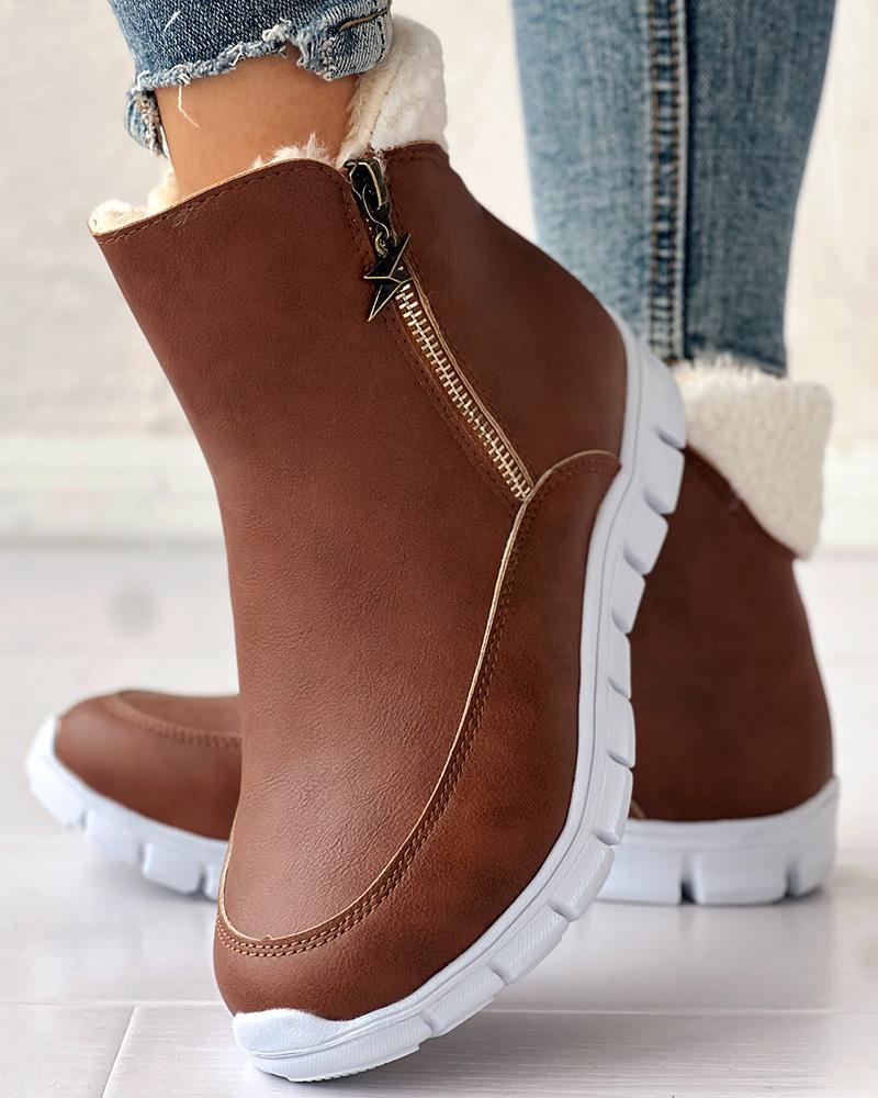 Fleece Lined Side Zipper Ankle Boots