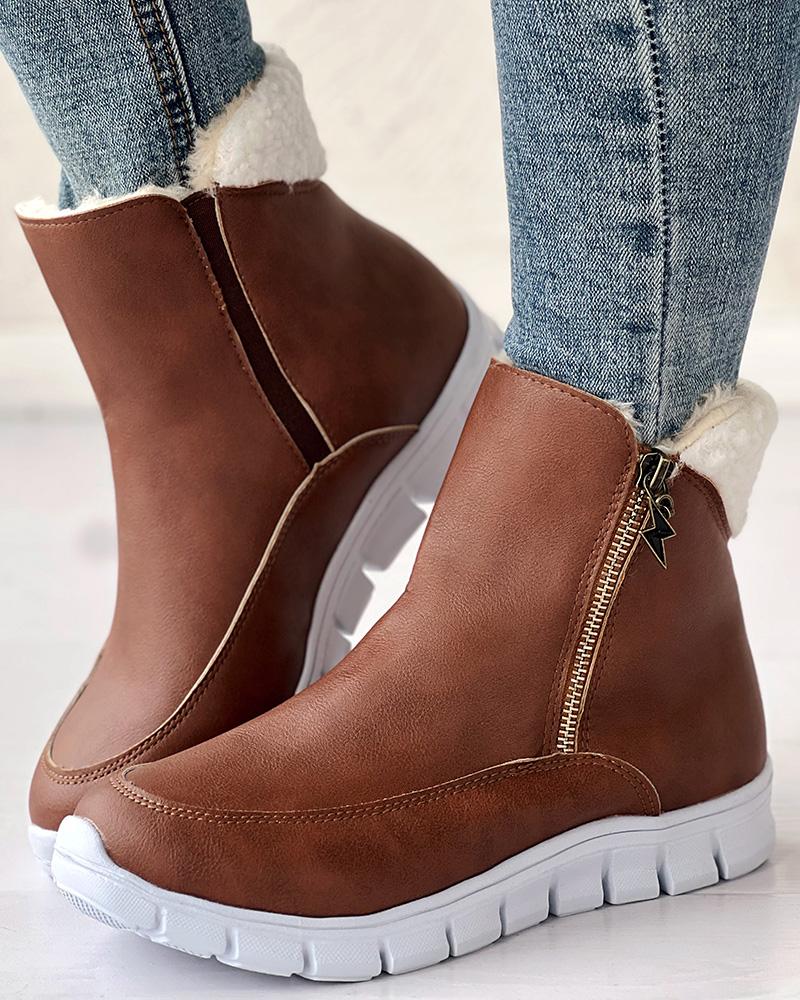 Fleece Lined Side Zipper Ankle Boots