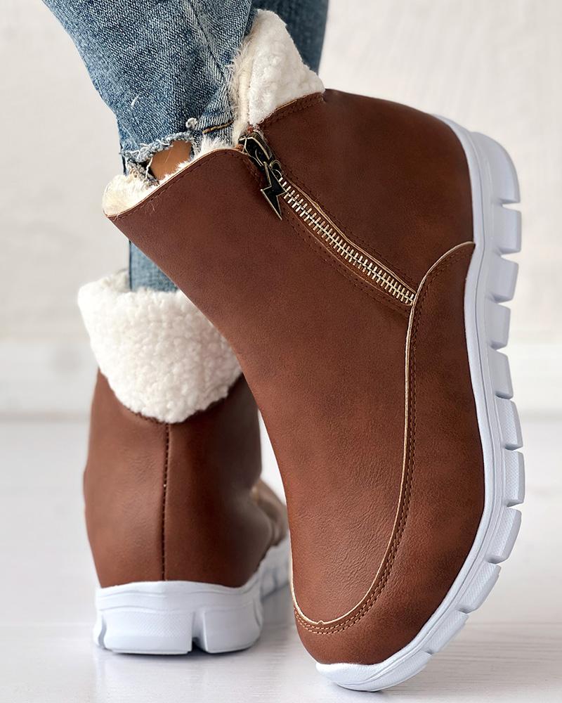 Fleece Lined Side Zipper Ankle Boots