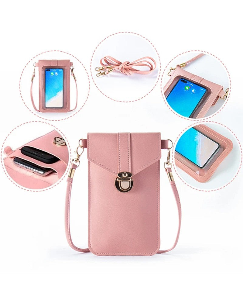 Buckled Touchable PU Leather Visible Change Bag