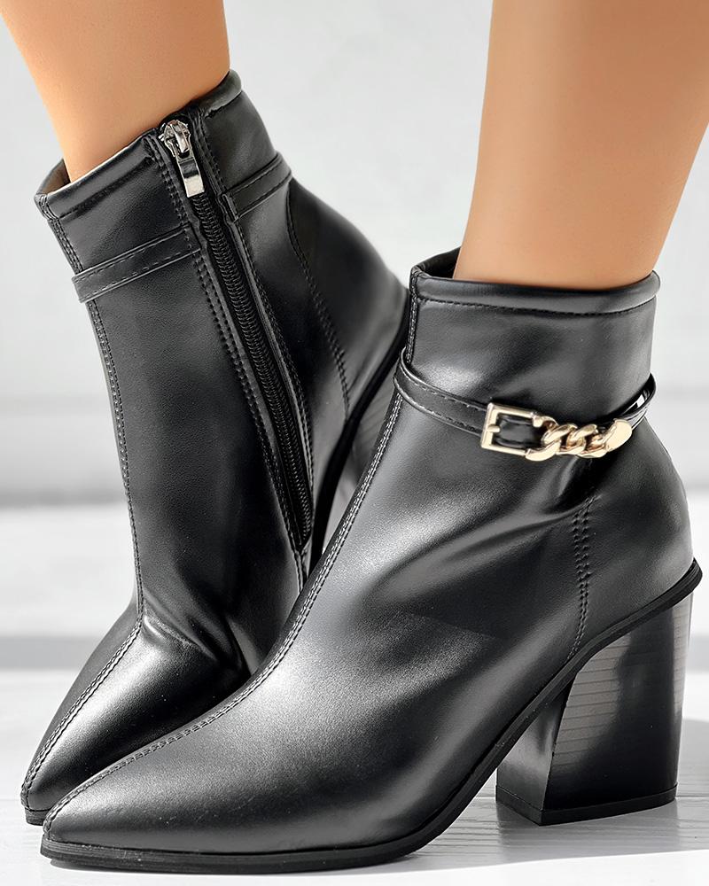 Chain Decor Chunky Heel Ankle Boots