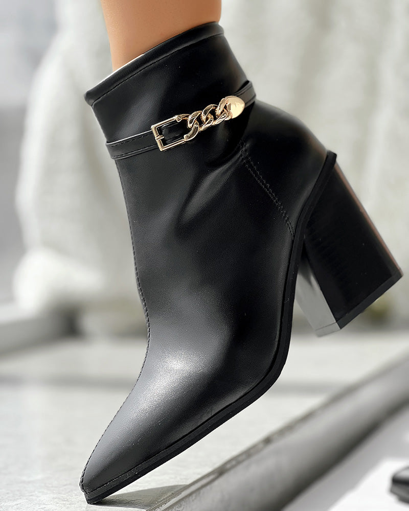 Chain Decor Chunky Heel Ankle Boots