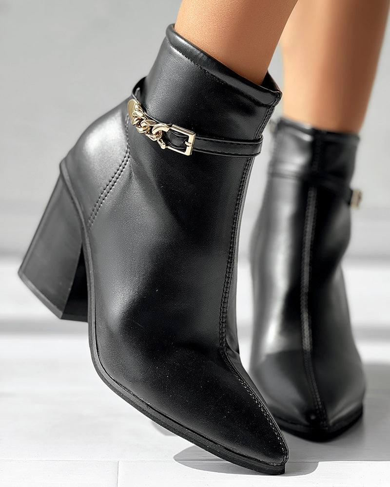 Chain Decor Chunky Heel Ankle Boots