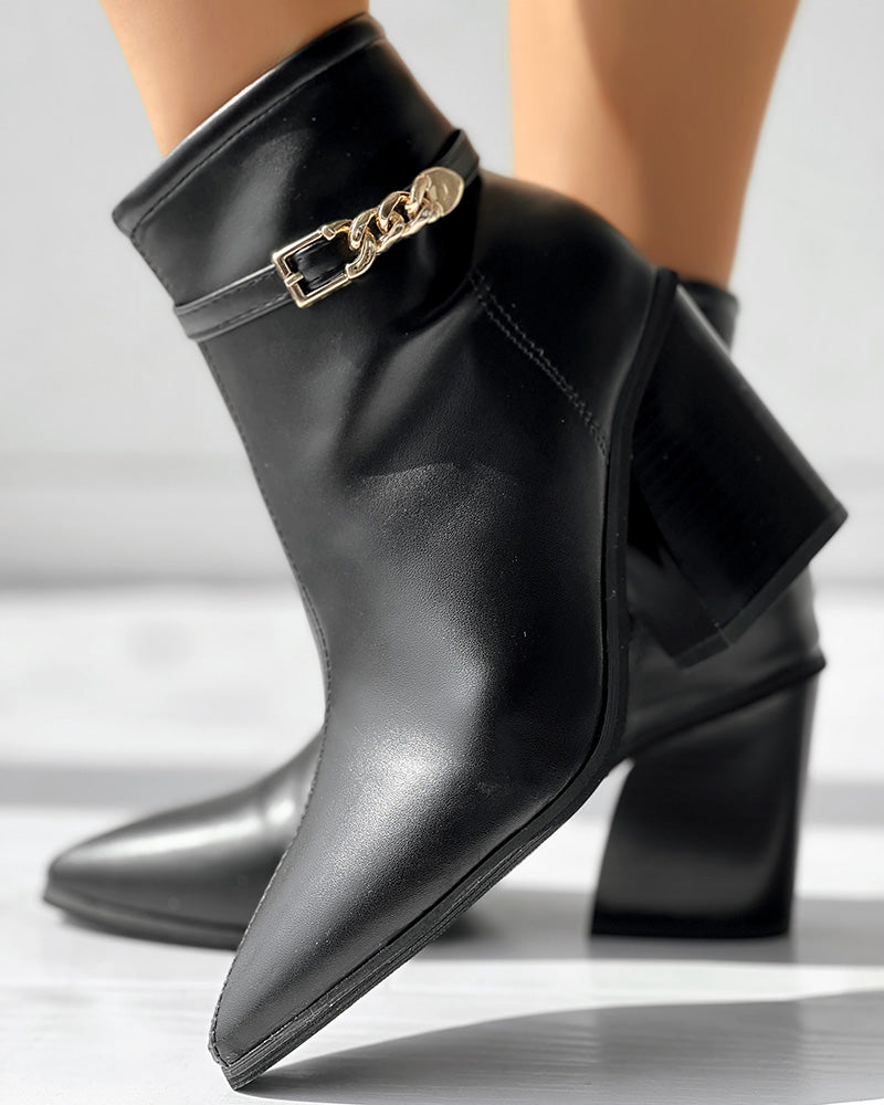 Chain Decor Chunky Heel Ankle Boots