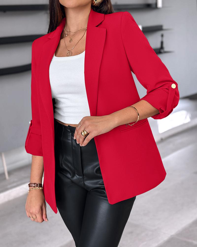 Notched Collar Roll Up Sleeve Blazer Coat