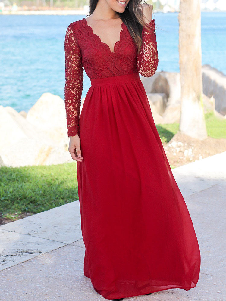 Stylish Open Back Crochet Lace Maxi Dress