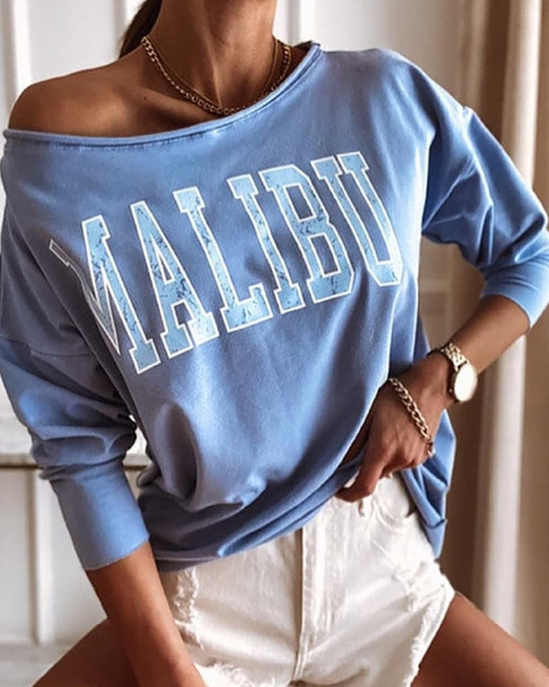 Letter Print Long Sleeve Casual Sweatshirt