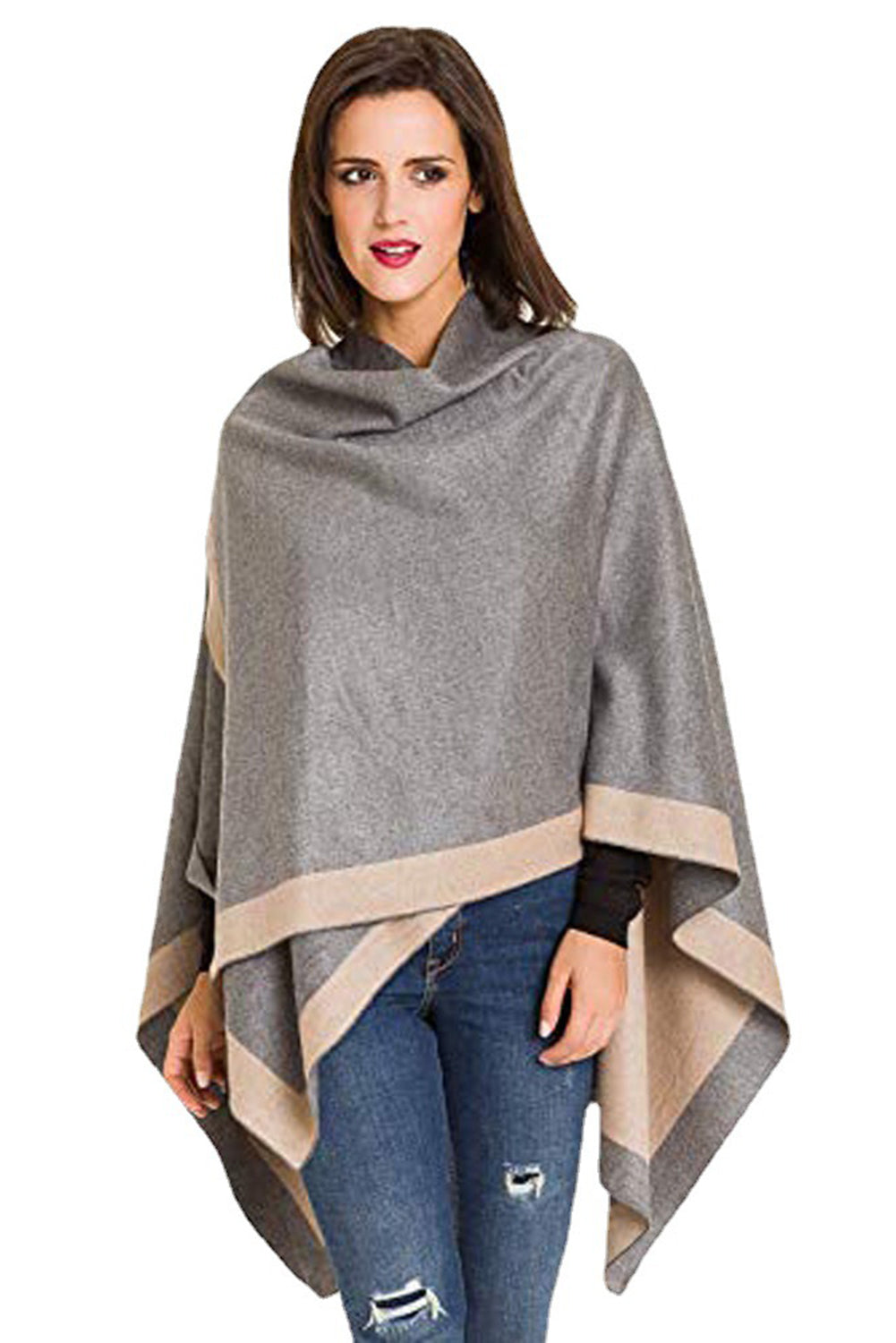 Dark Grey Color Block Wrap Shawl