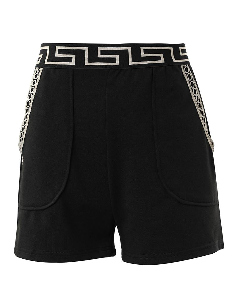 Geo Tape Patch Lace Trim Shorts