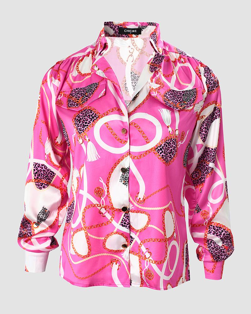 Scarf Chain Print Long Sleeve Button Down Shirt