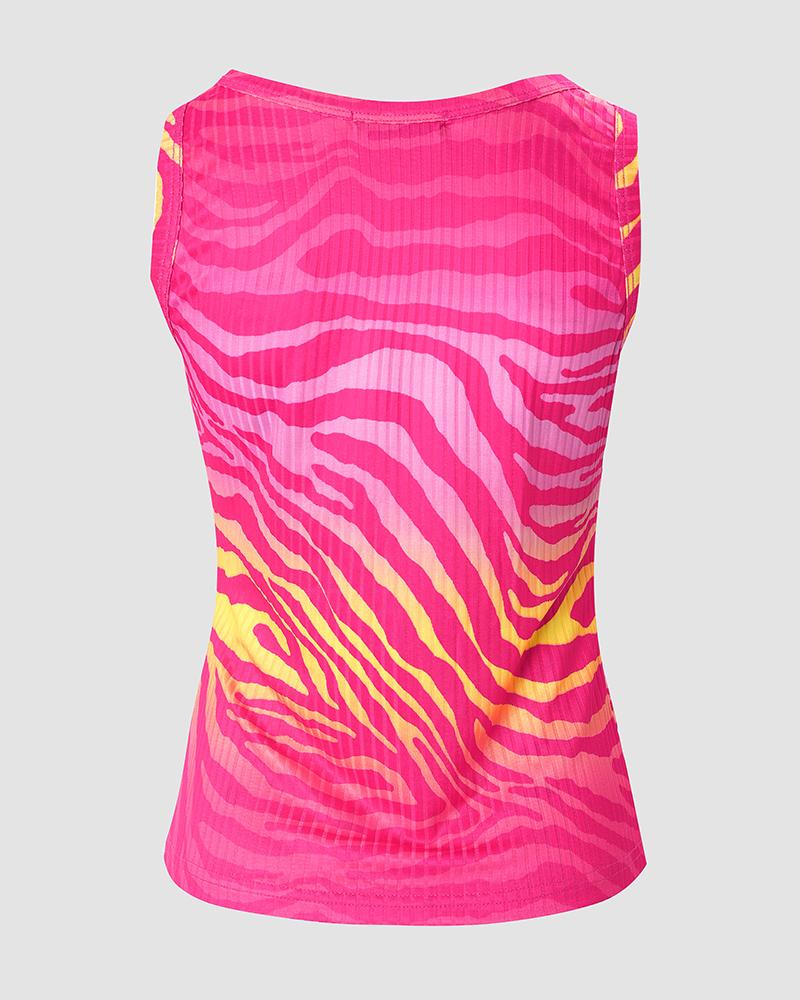 Zebra Stripe Print Ombre Button Front Tank Top