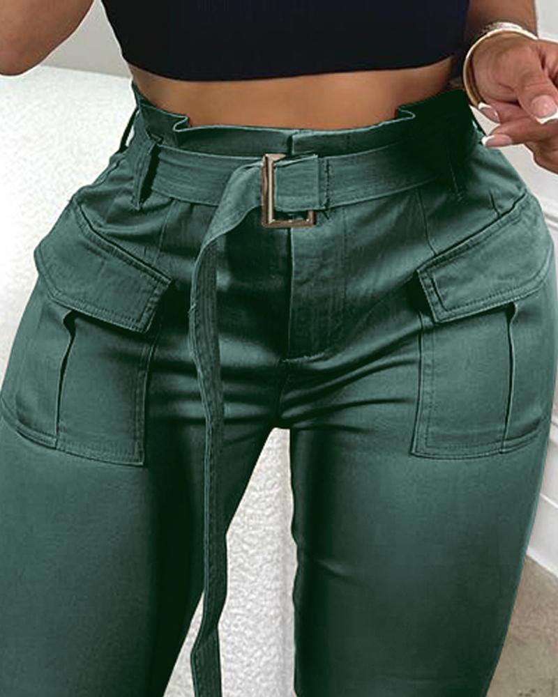 Pocket Design Paperbag Waist Cargo Pants With Belt