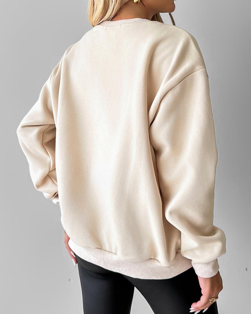 Round Neck Long Sleeve Contrast Sequin Bowknot Decor Sweatshirt