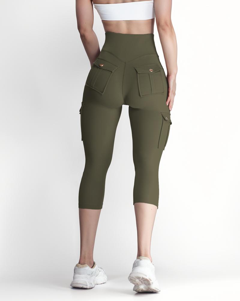 Pocket Design High Waist Sports Active Pants