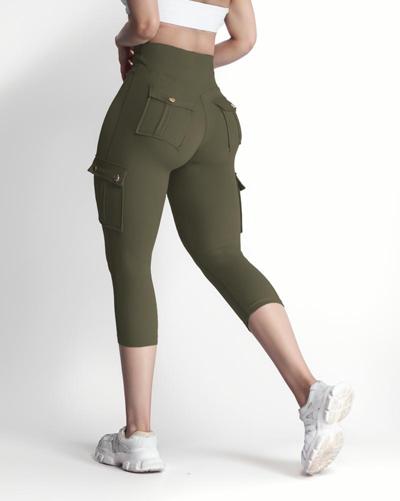 Pocket Design High Waist Sports Active Pants