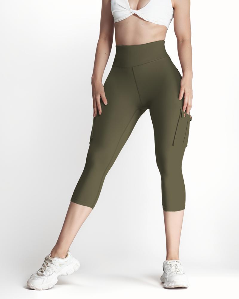 Pocket Design High Waist Sports Active Pants