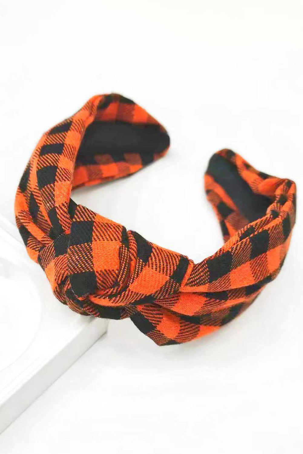 Orange Halloween Plaid/Cat Print Knotted Headband