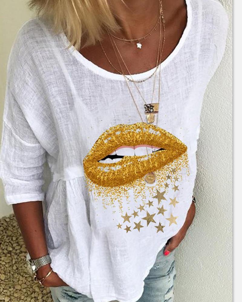 Lip Star Print Half Sleeve T shirt