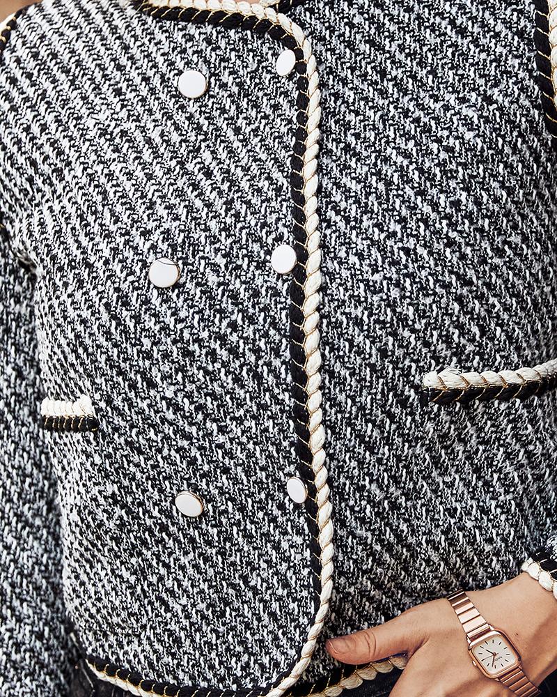 Pocket Design Buttoned Tweed Coat