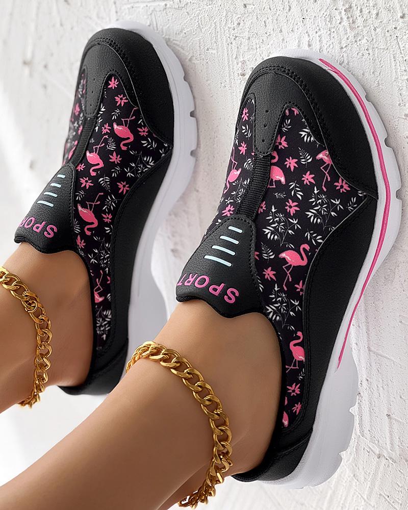 Flamingo Graphic Print Sneakers Casual Mules