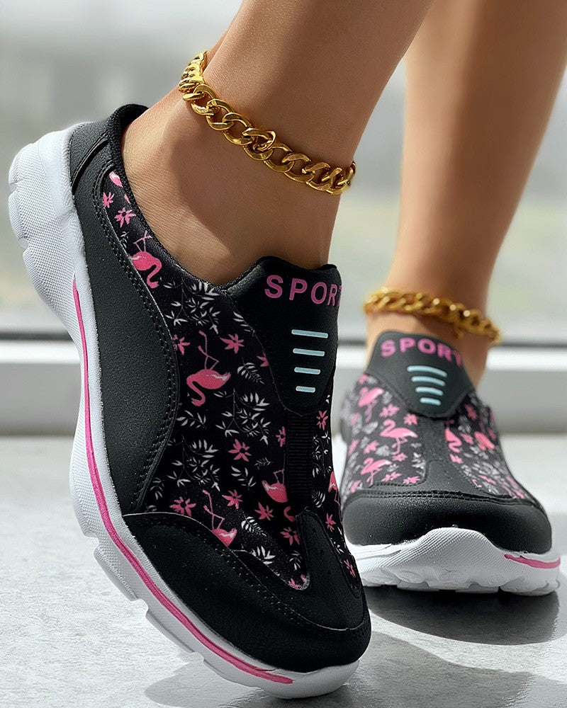 Flamingo Graphic Print Sneakers Casual Mules