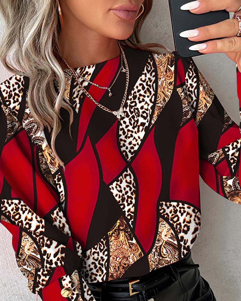 Baroque Leopard Print Gigot Sleeve Top