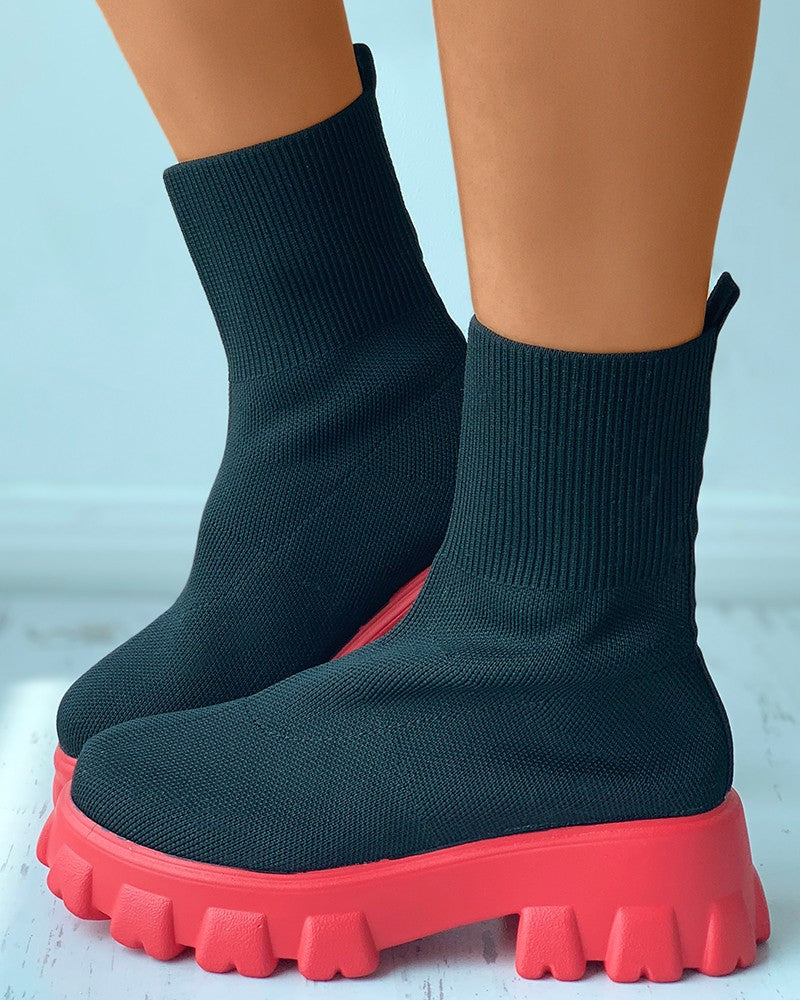 Wide Fit High Top Flatform Sock Sneakers