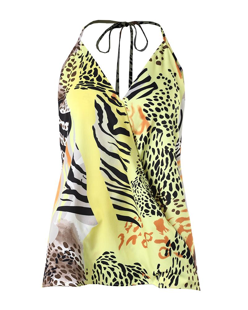 Zebra Stripe Leopard Print Halter Wrap Tank Top