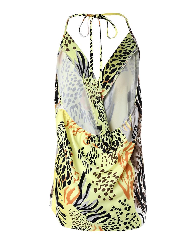 Zebra Stripe Leopard Print Halter Wrap Tank Top