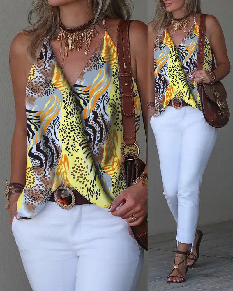 Zebra Stripe Leopard Print Halter Wrap Tank Top