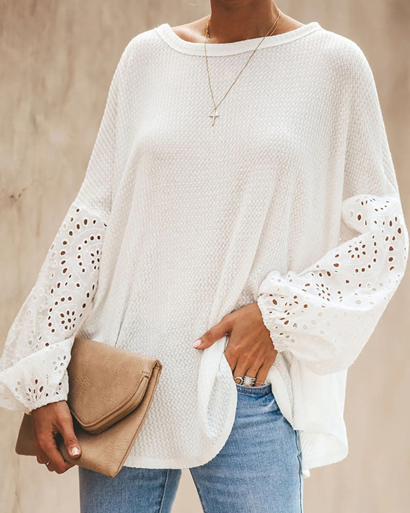 Eyelet Embroidery Lantern Sleeve Top