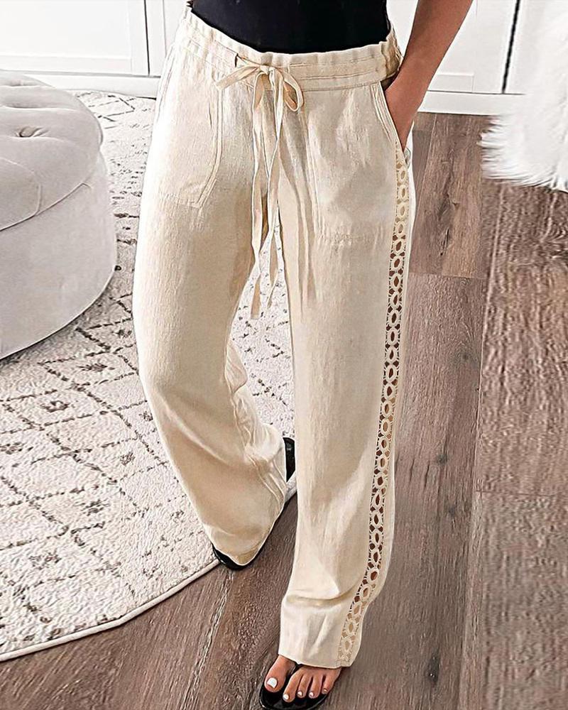 Drawstring Hollow Out Casual Pants